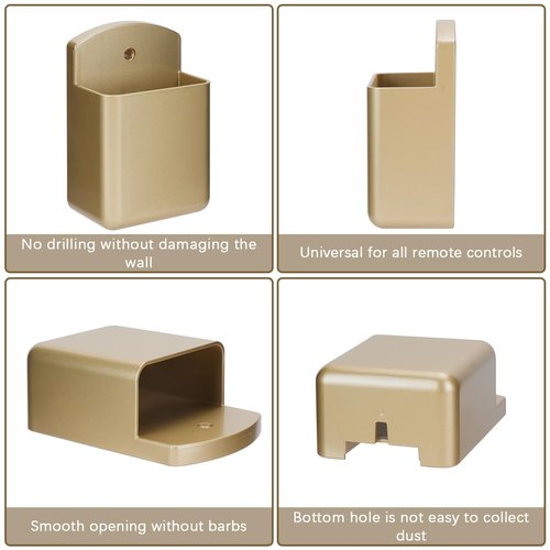 TIE-DailyNec 6 Pack Remote Control Holder Wall Mount Media Controller Organizer Self Adhesive TV Remote Storage Box Wall Pen Holder for Bedroom Headboard Home Office School (Gold)