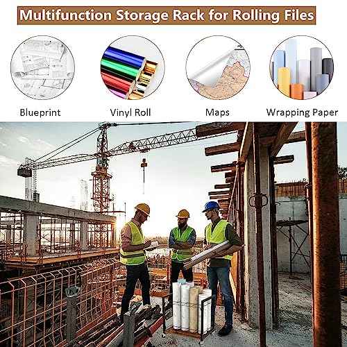 Blueprint Storage Rack Cart,12 Slots Blueprint Holder with Wheels to Storage Poster Architectural Construction Plan Wrapping Paper,Metal Mobile Roll Paper Organizer