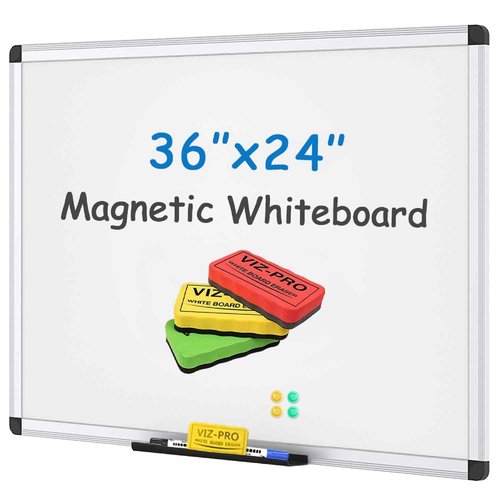 VIZ-PRO Magnetic Whiteboard/Dry Erase Board, 36 X 24 Inches, with 4 Erasers & 2 Markers & 4 Magnets