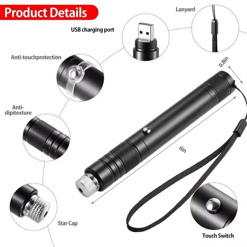 Laser Pointer High Power Rechargeable Lazer Pointer, Laser Pen with Long Range Adjustable Focus with Star Cap, Laser Pointer Pen Suitable for Outdoor, Astronomy, Cats Dogs (Red)