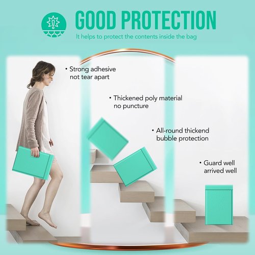 Fuxury Bubble Mailers - Teal Padded Envelopes 10.5x16" | Strong Adhesion for Safe Shipping - 3750 Pack