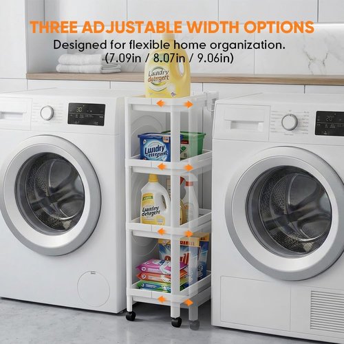 Moryimi Laundry Cart - Expandable Slim Storage Solution with Wheels | 4-Tier Organization for Laundry Room