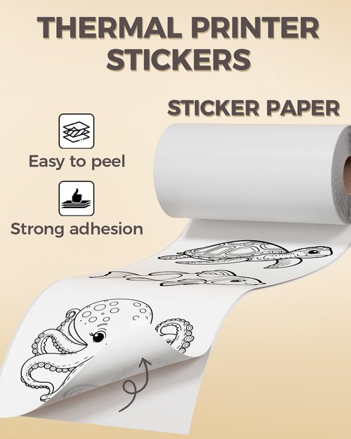 HiHTV 9 Rolls Compatible with Anycash S1/iDPRT S1/Cudinham X6/Cabaro/HuiJuKeJi X5/JEPEE C9/PeriPage A6/Vretti TP6S Mini Sticker Printer Photo Paper, 57 x 30mm Thermal Printer Paper White Self-Adhesive