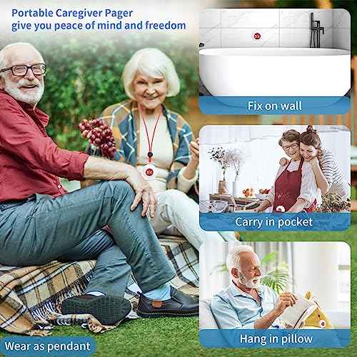 SURFOU Wireless Caregiver Pager, Nurse Calling Alert Patient Help System for Home/Personal Attention, 1000 ft Range, 2 SOS Buttons/Transmitters + 1 Plug in Receiver