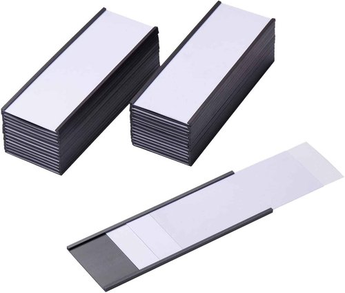 100 Pieces Magnetic Label Holders with Magnets Magnetic Data Card Holders with Clear Plastic Protectors for Metal Shelf, Whiteboard (2 x 5.5 Inch)