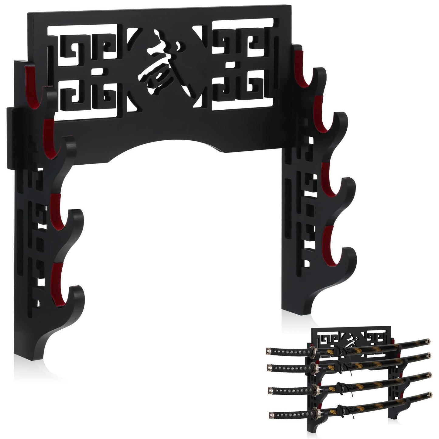 Barydat Katana Holder Sword Stand Wall Mount Samurai Sword Display Katana Rack Hanger Japanese Wakizashi Hobby Collection Gifts for Men(Warrior,Black,4 Tier)