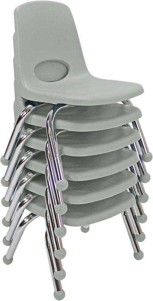 FDP 10 School Stack Chair - Stacking Student Seat with Chromed Steel Legs | Light Gray (6-Pack)
