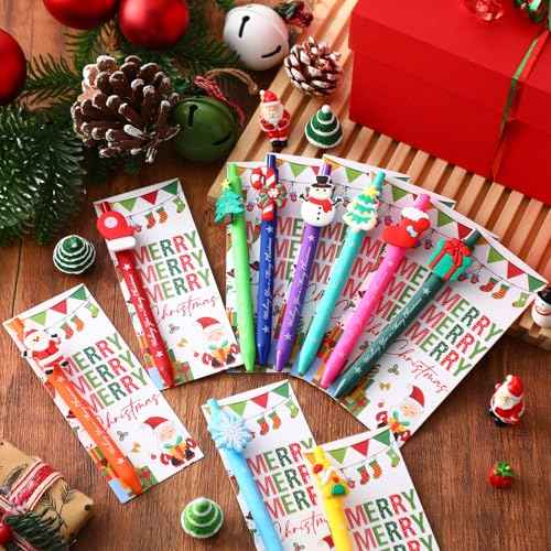 100 Sets Christmas Bulk Gift Cartoon Pens With Greeting Card - Xmas Ballpoint Pens for Party, School, Office Supplies - Creative Novelty Merry Christmas Card