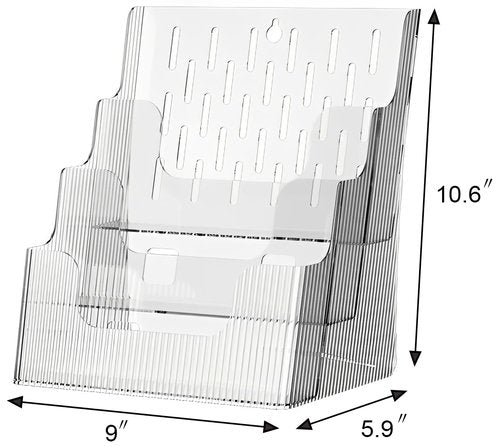 Gagee 2 Pack Brochure Display Stand or Wall Mount 8.5 x 11 inch,3 Tier Magazine Holder,Clear Stands for Display Literature,Brochures,Pamphlet,Flyer,Paper Document