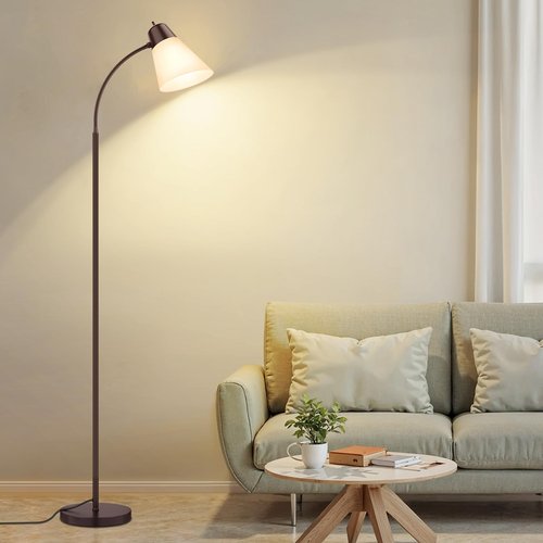Coucrek Floor Lamp for Living Room, Adjustable Gooseneck Standing Lamp with White Plastic Shade, Brown Reading Floor Lamps for Dorm, Bulb not Included