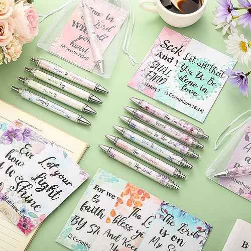150 Pcs Christian Gift Set for Mother's Day, 50 Religious Bible Verse Pens 50 Inspirational Journal Christian Notebooks and Organza Gift Bag Church Gifts in Bulk for Women Men Prayer(Flower)