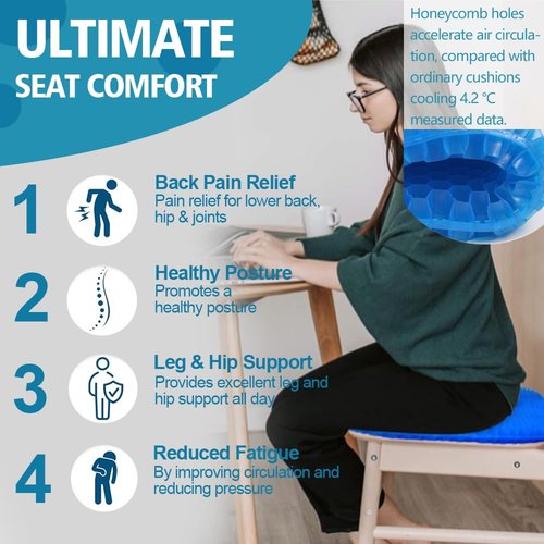 JAEMEYEM Gel Seat Cushion (20"x20"x2") for Long Sitting, Super Large Gel Cushions for Elderly Pressure Relief, Office/Desk Chair, Wheelchair, Car & Airplane Seat, Couch, Stadium Cushion Pads