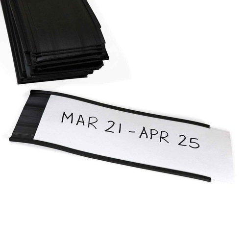 SmartSign (Pack of 25) 3 x 8 inch Flexible 'C' Channel Shelf Label Holders with Inserts, 62.5 mil Magnetic Material, Black, Made in USA
