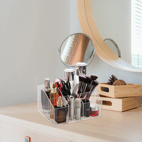 Dicunoy Acrylic Desk Organizer, Clear Pen Holder with 7 Compartments, Stationary Notebooks Pencils Storage for School, Classroom, Artist, Student, Office, Craft Room Supplies, Makeup Organization