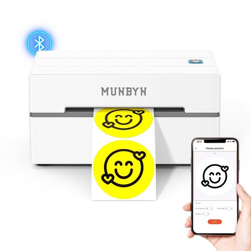 MUNBYN Bluetooth Thermal Label Printer, 130B Wireless 4x6 Shipping Label Printer for Shipping Packages Small Business Office or Home, Compatible with iPhone Android iPad Windows macOS Chrome Etsy eBay