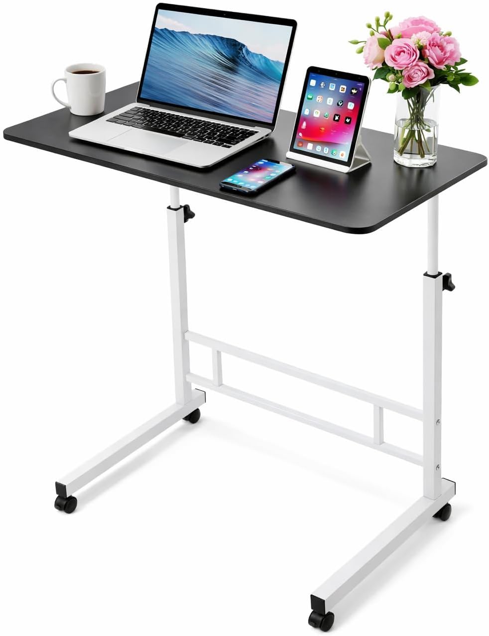 Zanbeel Mobile Standing Desk Adjustable Height for Laptop – Small Rolling Desk & Portable Table on Wheels – Laptop Cart & Computer Workstation – Small Standing Table with Wheels for Home Office