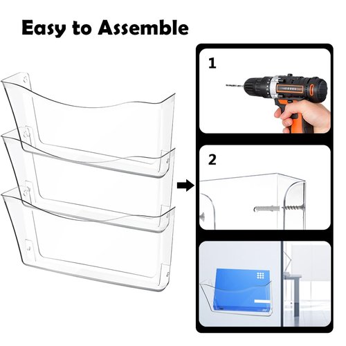 Voittozege 6 Pcs Clear Plastic Wall Folders Acrylic File Holder, 13.4x6.9 Inch Single Acrylic Wall File Organizer for Office and Home