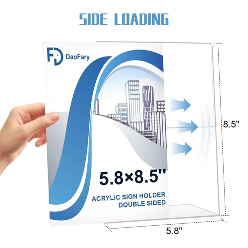 Daofary Acrylic Sign Holder 5.8 x 8.5,L Shape Slanted Back Clear Sign Holder Plastic Paper Holder Slant Back Sign Holders inches Sign Holder Plastic Display Stand for Office,Store,16 Pack