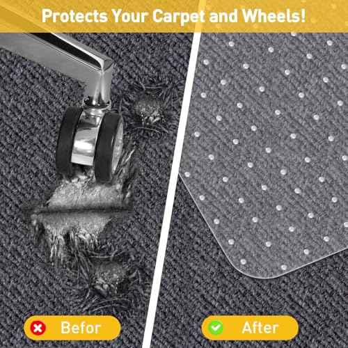 Heavy Duty Office Chair Mat for Carpet Floors & Desk Mat for Carpeted Floors - Clear Floor Protector with Extended Lip | Slip-Resistant, Easy Glide 36"x48" for Low/Flat Pile - Home, Office & Gaming