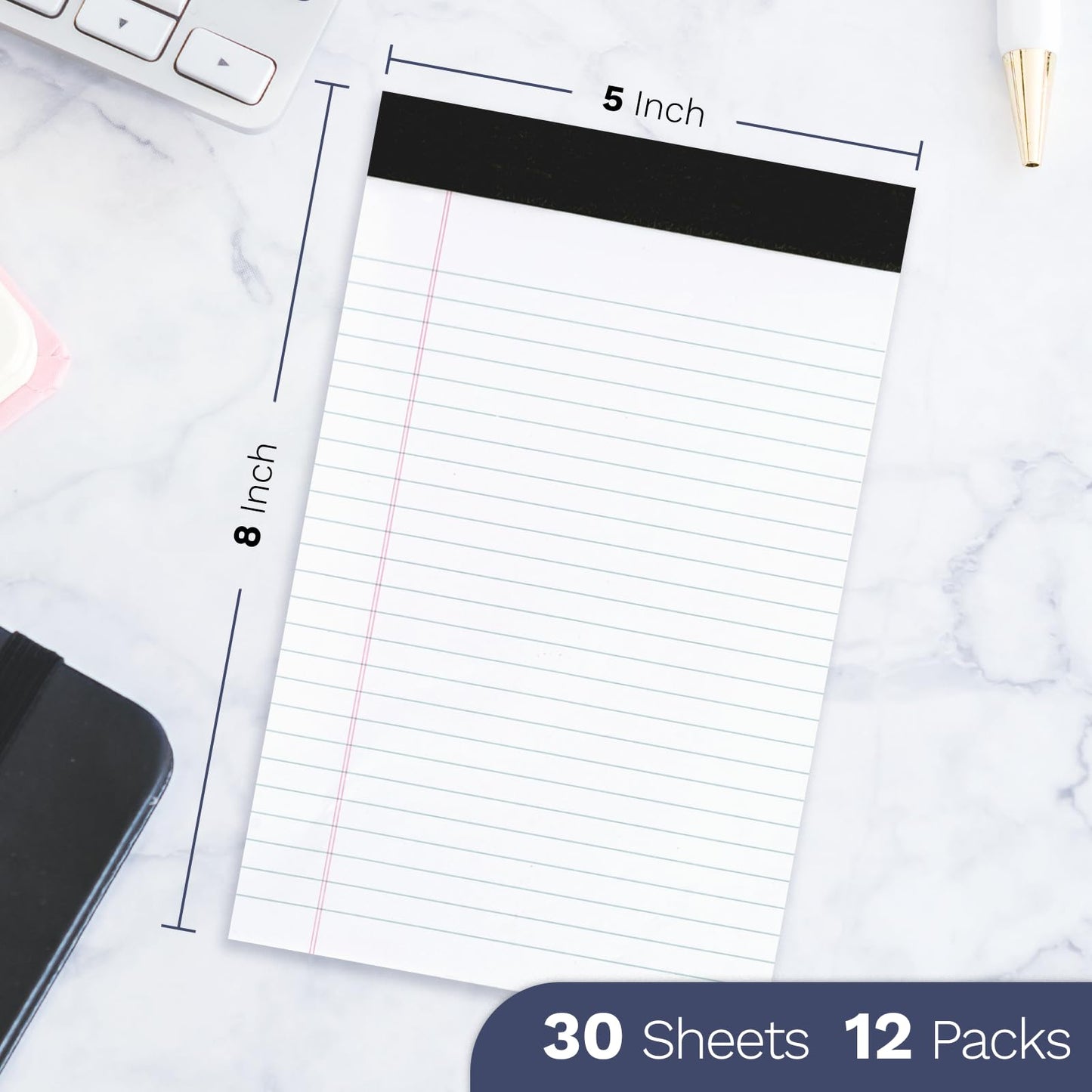 Goefun Note Pads 5x8 12 PCS, Small Legal Pads 5x8 White College Ruled for Work, Perforated White Legal Notepads Lined Paper - 30 Sheets Per Notepad