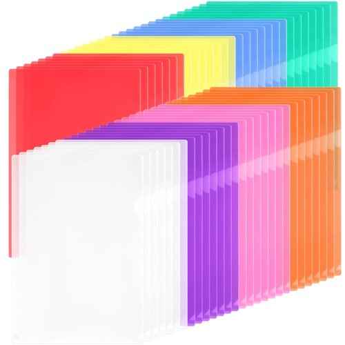 200 Pack Plastic Document Folders Colored Clear File Folders Plastic Pockets Sleeves Letter Size 8.7 x 12.2 Inches A4 Assorted Colors for Office Supplies (Fresh Color)
