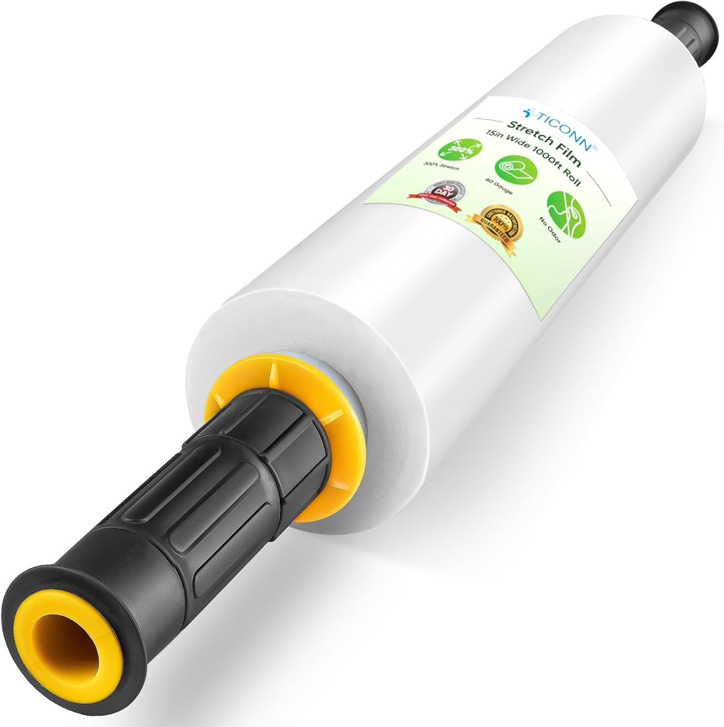 TICONN Stretch Wrap Roll - 1000ft Industrial Strength 15" Wide Clear Plastic Film with Handles for Easy Pallet Wrapping