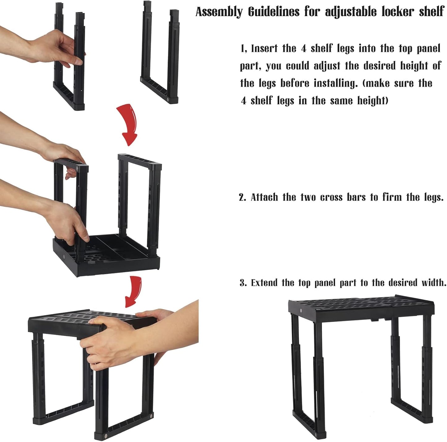Svartur Adjustable Locker Shelf Organizer - Durable Expandable Storage for School Lockers | Black, Pack of 2