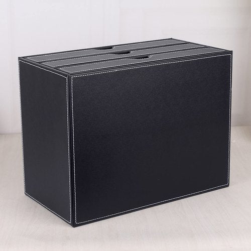 RHCSZ High-end PU Leather Desk Organizer File Cabinet Executive Office Supplies Desktop Filing A4 File Cabinet Stackable Storage Organizer Box with 3 Drawers (Black)…