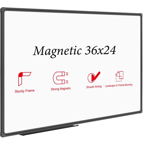 JILoffice Magnetic Whiteboard/White Board, Dry Erase Board 36 x 24 Inch, Black Aluminum Frame Wall Mounted Board for Office Home and School
