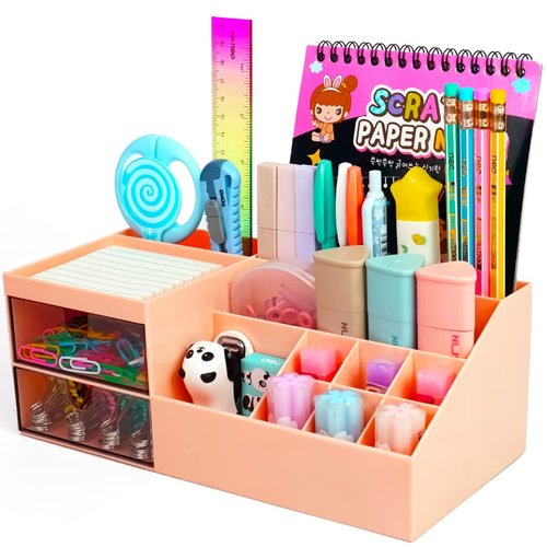 Verina Pen Holder Pink Desk Organizer – Pencil Holder for Office Desk Accessories – Multipurpose ABS Paperclip Holders for Desk – Cubicle Decorations for Women Desk – Holds Makeup Brushes, Markers