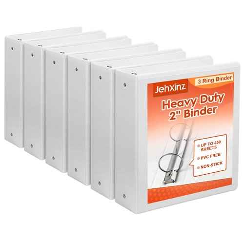 2-inch 3-Ring-Binders with Pockets, Durable 2'' View-Binder Fits US Letter Size 8.5'' x 11'' Paper - White Presentation Binders for Office/Home/Back to School Use, Pack of 6 (2-inch)