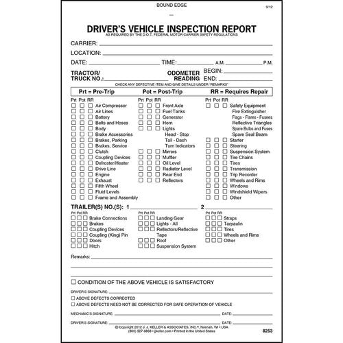 J. J. Keller Detailed Driver's Vehicle Inspection Report (Pre- & Post-Trip) Meets FMCSR Requirements, Book Format with 31 Sets, 2-Ply Carbonless, 5.5" x 8.5", 5 Pack