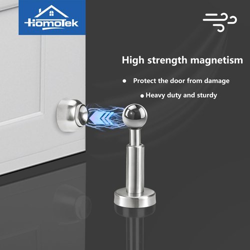 HOMOTEK 12 Pack Magnetic Door Stop, Hydraulic Stainless Steel Wall Door Stopper with Rubber Tip, 4.3 Inch Height Spring Doorstops with Magnets, Brushed Nickel