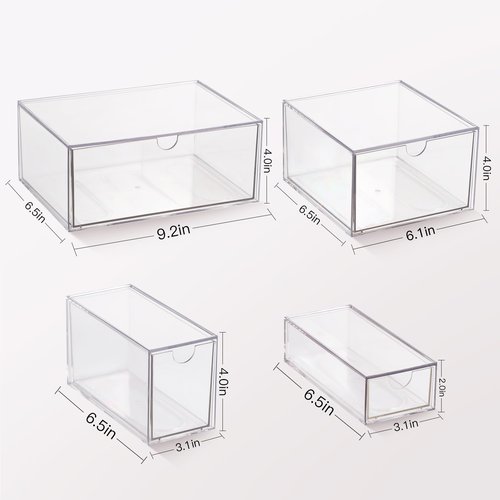 WUHUME Stackable Storage, Clear Plastic Drawer Storage With 10 Drawers, 4 Different Sizes, Suitable For Desktop, Candy boxesunnels, Cosmetics, Stationery, Jewelry and Organization