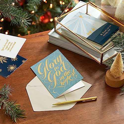 Hallmark Religious Christmas Card Assortment, Heavenly Peace (36 Cards and Envelopes) Dusty Blue and Gold Foil
