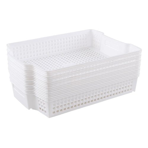 Xowine 6-Pack Stacking Plastic Paper Basket Trays, Stackable Paper Baskets for Classroom, White