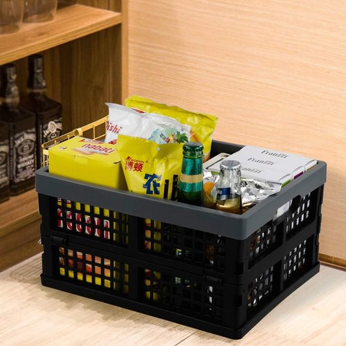 Rinboat 15 L Plastic Collapsible Crates, Stackable Folding Crates, 4 Packs