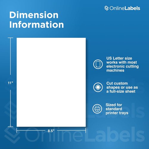 OnlineLabels Full Sheet Sticker Paper - Permanent Adhesive, White Matte - 8.5" x 11" - Compatible With Cricut & Silhouette - 25 Sheets
