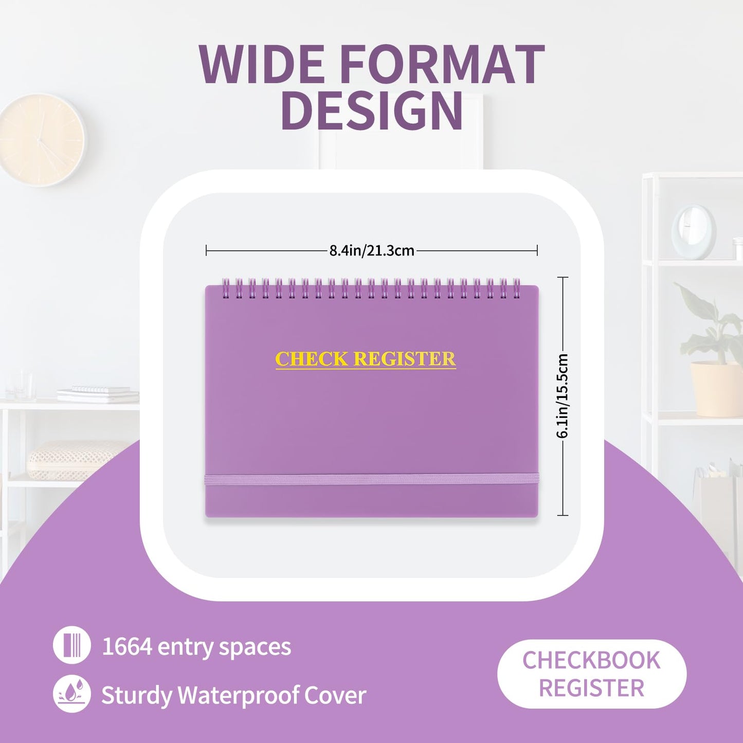 Checkbook Register, Check Registers for Personal Checkbook, Checking Book Register, Financial Ledger for Debit Card & Personal Bank Checks Order Online - Wide Edition, 8.4" x 6.1" (Purple)