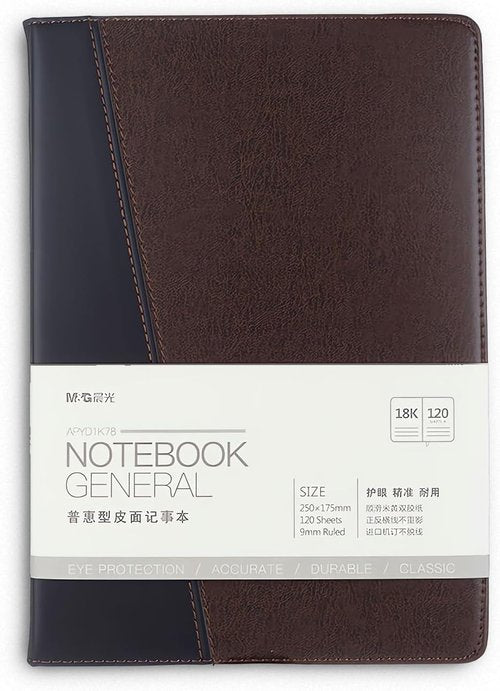 M&G Leather Hardcover Journal | 230 Pages, Large B5 Size, Thick Ruled Notebook for Writing (Black & Brown)