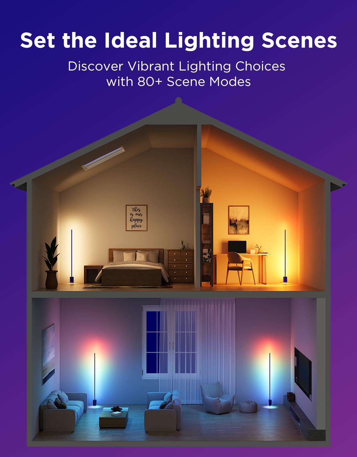 Govee Floor Lamp 2, RGBIC, Warm Cool White LED, Compatible with SmartThings, Matter, Alexa, 1725lm, Music Sync, Scene Modes, Smart Floor Lamp for Living Room, Bedroom, Blue(1 Pack)