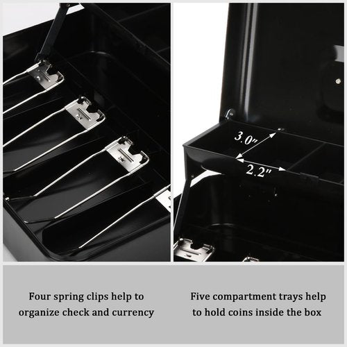 Jssmst Large Cash Box - Secure Money Organizer with Tray & Lock | 11.8" x 9.5" x 3.5", Black