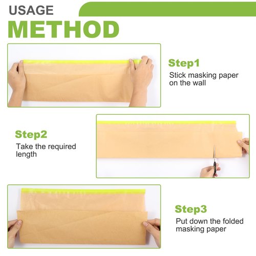 12Inchx50Feet Pre-Taped Masking Paper Roll - Heavy Painters Paper with Adhesive, Tear-Resistant for Auto Body, Wall Painting, Floor Protection, Furniture&DIY Projects(12 Roll) (12, 12inch*50feet)