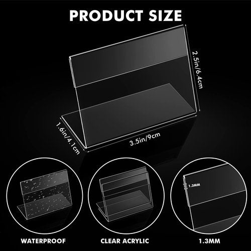 Teling 3.5 x 2.5 Inch Acrylic Business Card Holder Slant Back Sign Holders Clear Name Display Mini Acrylic Stands l Shaped Display Stand for Classroom Home Office Decorating Supplies(24 Pcs)