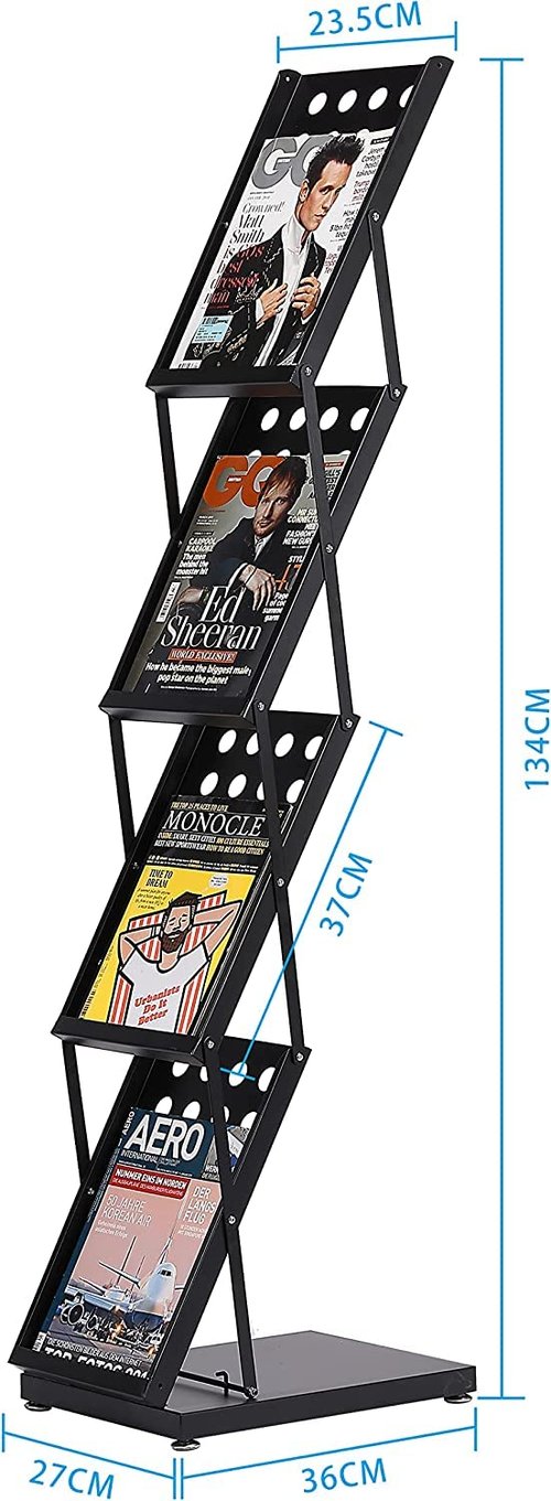 ARNOTEKS Foldable Brochure Display Stand Magazine Catalog Literature Rack Portable 4 Pockets with Carrying Bag，Stable Not Easy to Deform for Exhibitions Trade Show and Office Retail Store（Black）