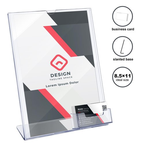 12 Pcs 8.5 x 11 Acrylic Sign Holder with Business Card Holder Clear Brochure Display Stand with Attached Business Card Pocket Advertisement Printed Material Flyer Holder Flyer Stand Frame