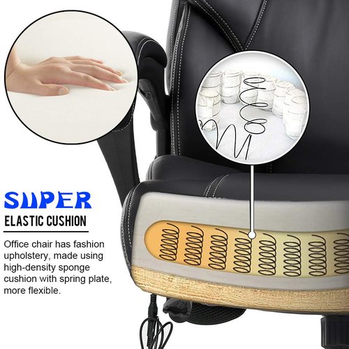 BestOffice Big and Tall Office Chair 400lbs Heavy Duty Metal Base Ergonomic Massage Desk Chair with Lumbar Support Arms High Back PU Leather Executive Task Computer Chair for Home Office