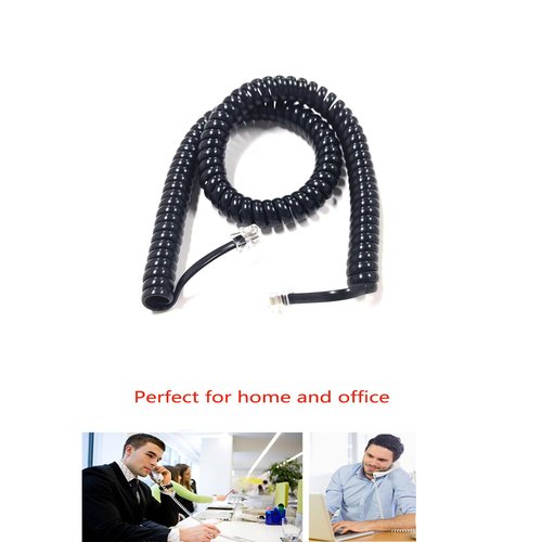 MZMSBAO Coiled Telephone Cord, 3.1 Feet Coiled, 25 Feet Uncoiled, Phone Cord Works with All Corded Landline Phones, for Use in Home or Office, Black,2 PCS