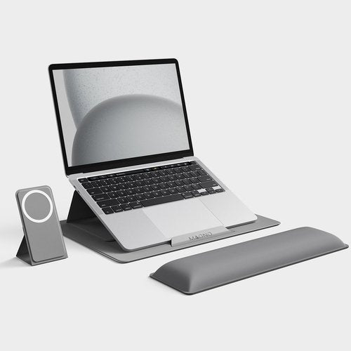 HUANUO Magnetic Laptop Stand for 10-17" Laptops, Portable Foldable Laptop Riser with Phone Holder & Wrist Cushion, Adjustable Ergonomic Computer Stand Desktop Riser, Dark Grey