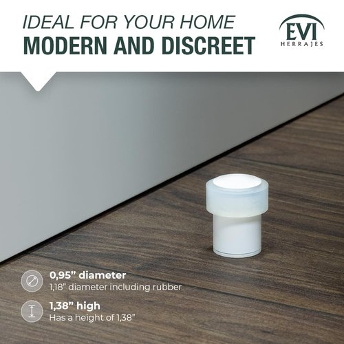 EVI Door Stoppers | Stainless Steel Door Stop - Screw Fastening - Protector Rubber - 0.95 x 1.38 Inch White Door Stopper